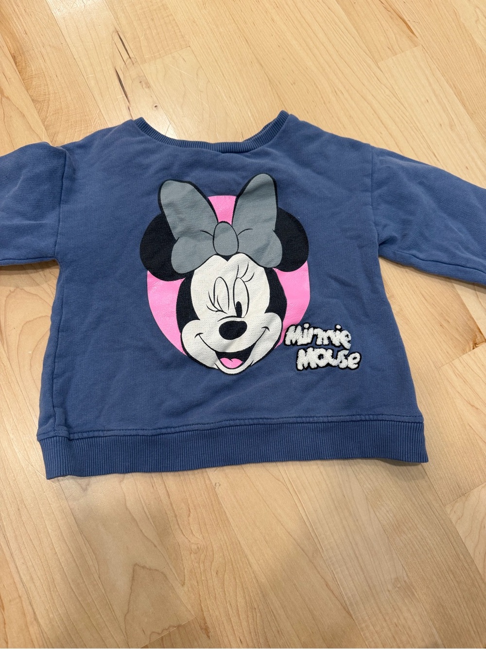 Zara Girls' Blue Sweatshirt with Minnie Mouse Pink Accent